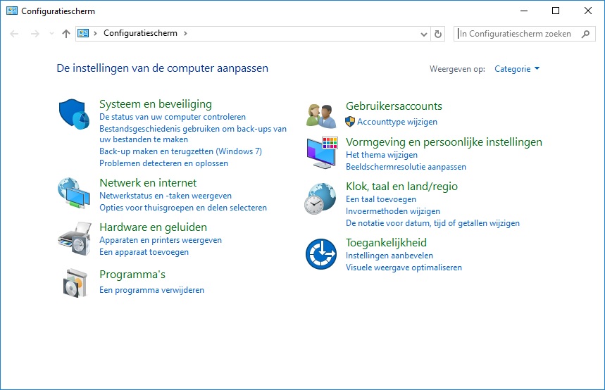 Configuratiescherm Windows 10
